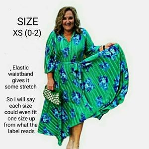 NEW Size X-SMALL (0-2) Midi Lush Floral Pleated Belted Fitted Waist Green Bl…